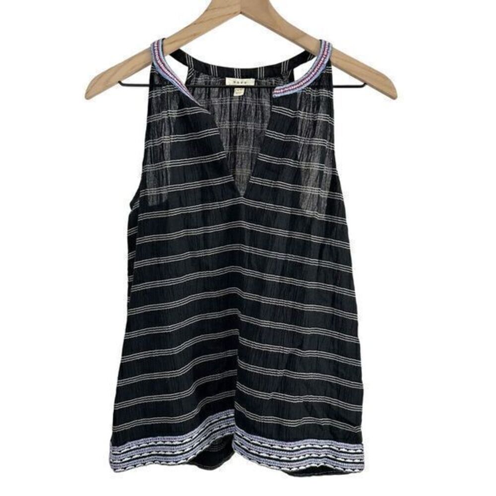 Soft Joie Heather Embroidered Striped Sleeveless‎ Blouse Top Black Extra Small